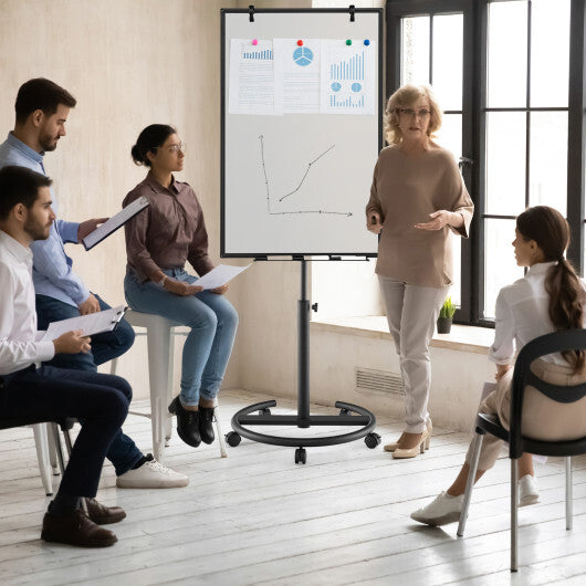 Height-Adjustable Mobile Whiteboard with Round Stand Paper Clips-Black LuxuryLifeWay Online Store