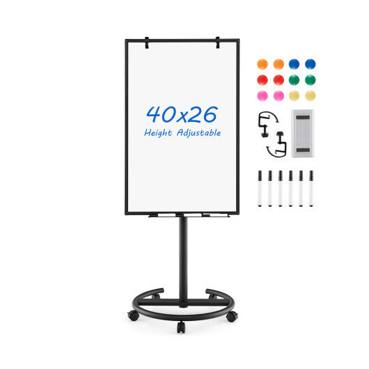 Height-Adjustable Mobile Whiteboard with Round Stand Paper Clips-Black LuxuryLifeWay Online Store