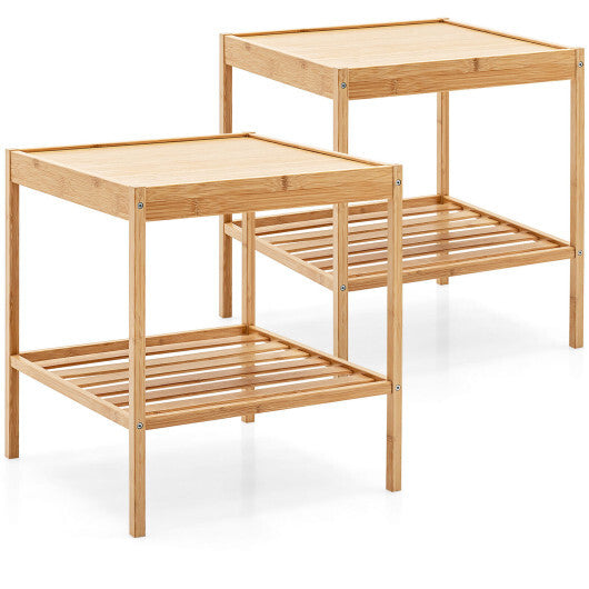 2 Pieces 2 Tiers Bamboo Nightstand for Living Room Bedroom-Natural LuxuryLifeWay Online Store