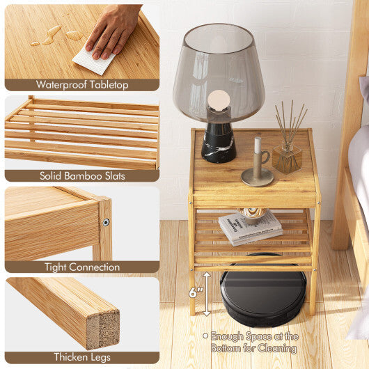 2 Pieces 2 Tiers Bamboo Nightstand for Living Room Bedroom-Natural LuxuryLifeWay Online Store