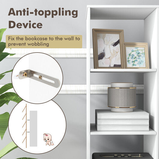 5 Tiers 4-Cube Narrow Bookshelf with 4 Anti-Tipping Kits-White - Color: White LuxuryLifeWay Online Store