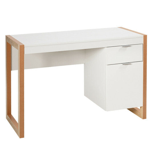 Modern Computer Desk Study Table Writing Workstation with Cabinet and Drawer-White LuxuryLifeWay Online Store