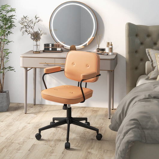 PU Leather Office Chair with Rocking Backrest and Ergonomic Armrest-Orange LuxuryLifeWay Online Store