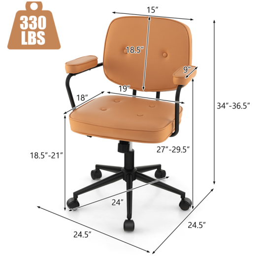 PU Leather Office Chair with Rocking Backrest and Ergonomic Armrest-Orange LuxuryLifeWay Online Store
