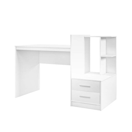 Computer Desk Home Office with Bookshelf and Drawers-White LuxuryLifeWay Online Store