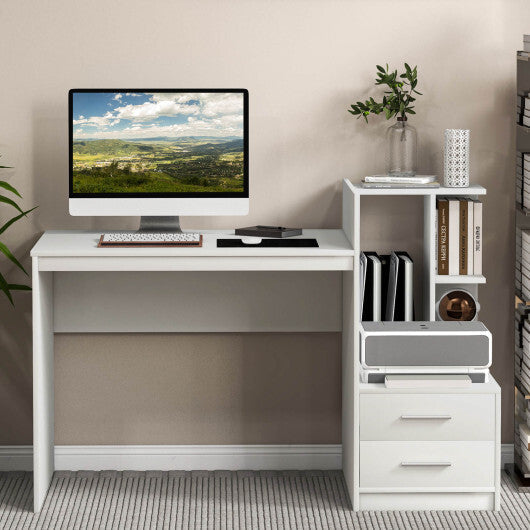 Computer Desk Home Office with Bookshelf and Drawers-White LuxuryLifeWay Online Store