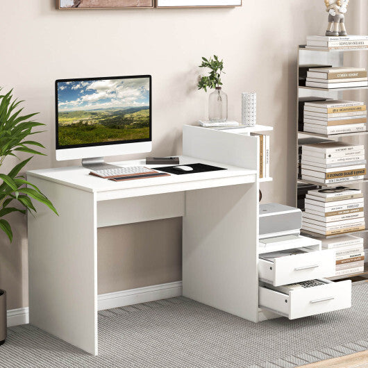 Computer Desk Home Office with Bookshelf and Drawers-White LuxuryLifeWay Online Store