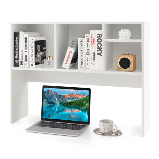 Computer Desktop Bookcase with 4 Cubbies and Open Back Compartment-Natural LuxuryLifeWay Online Store