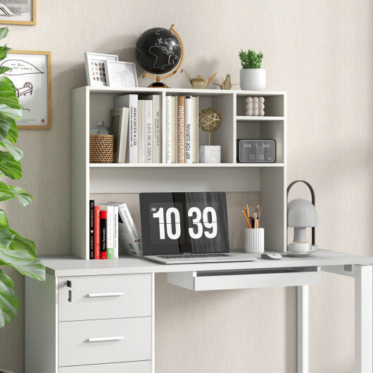 Computer Desktop Bookcase with 4 Cubbies and Open Back Compartment-Natural LuxuryLifeWay Online Store