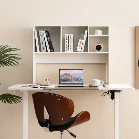 Computer Desktop Bookcase with 4 Cubbies and Open Back Compartment-Natural LuxuryLifeWay Online Store