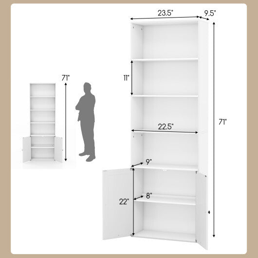 71 Inch Freestanding Bookshelf with 6 Shelves and 2-Door Cabinet-Black LuxuryLifeWay Online Store