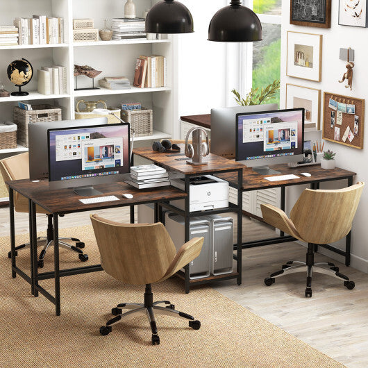 2-Person Computer Desk with Power Outlet and Printer Stand-Rustic Brown LuxuryLifeWay Online Store