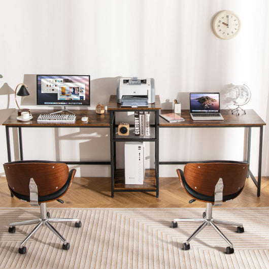 2-Person Computer Desk with Power Outlet and Printer Stand-Rustic Brown LuxuryLifeWay Online Store