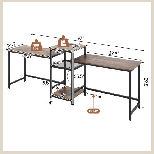 2-Person Computer Desk with Power Outlet and Printer Stand-Rustic Brown LuxuryLifeWay Online Store