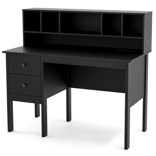 48 Inch Computer Desk with Drawers Power Outlets and 5-Cubby Hutch-White