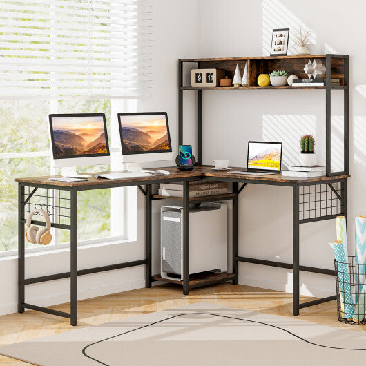 L-shaped Desk with Power Outlet Hutch-Black LuxuryLifeWay Online Store