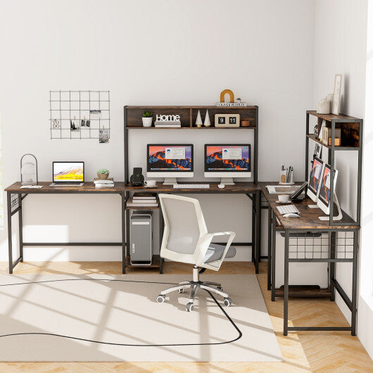 L-shaped Desk with Power Outlet Hutch-Black LuxuryLifeWay Online Store