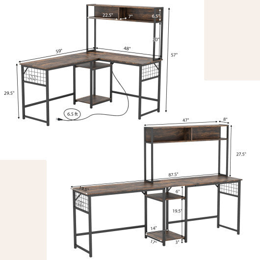 L-shaped Desk with Power Outlet Hutch-Black LuxuryLifeWay Online Store