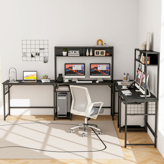 L-shaped Desk with Power Outlet Hutch-Black LuxuryLifeWay Online Store