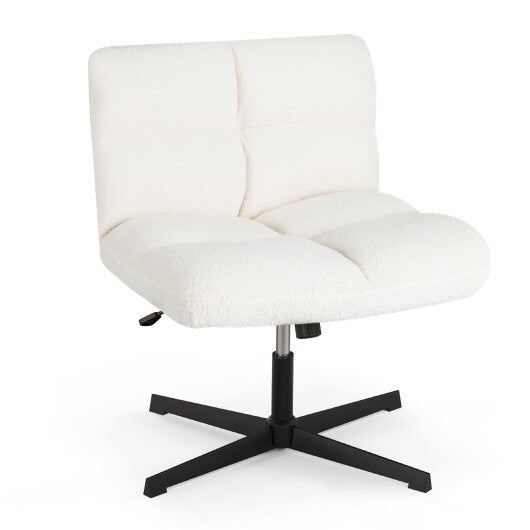 Office Armless Chair Cross Legged with Imitation Lamb Fleece and Adjustable Height-Gray LuxuryLifeWay Online Store