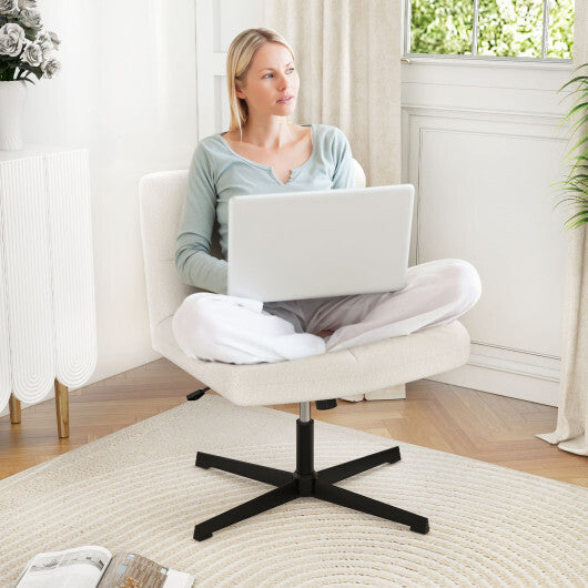 Office Armless Chair Cross Legged with Imitation Lamb Fleece and Adjustable Height-Gray