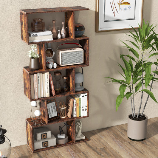 5-Tier Bookshelf with Anti-Toppling Device for Living Room Home Office-Rustic Brown LuxuryLifeWay Online Store
