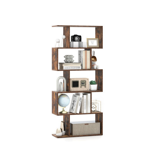 5-Tier Bookshelf with Anti-Toppling Device for Living Room Home Office-Rustic Brown LuxuryLifeWay Online Store
