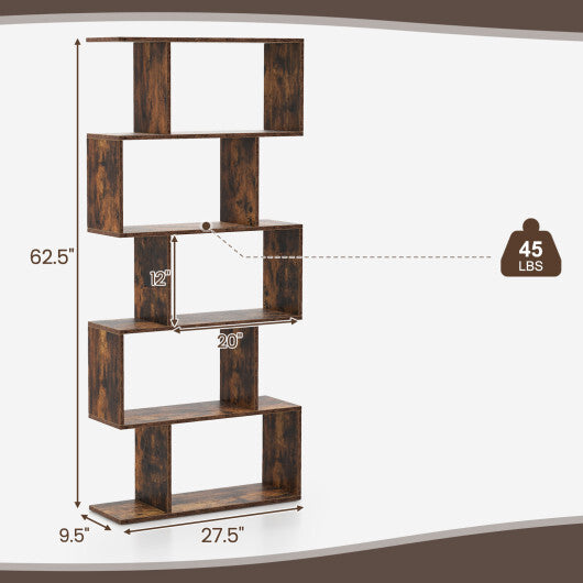 5-Tier Bookshelf with Anti-Toppling Device for Living Room Home Office-Rustic Brown LuxuryLifeWay Online Store