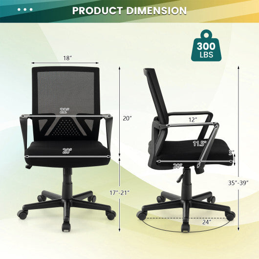 Ergonomic Desk Chair with Lumbar Support and Rocking Function-Black