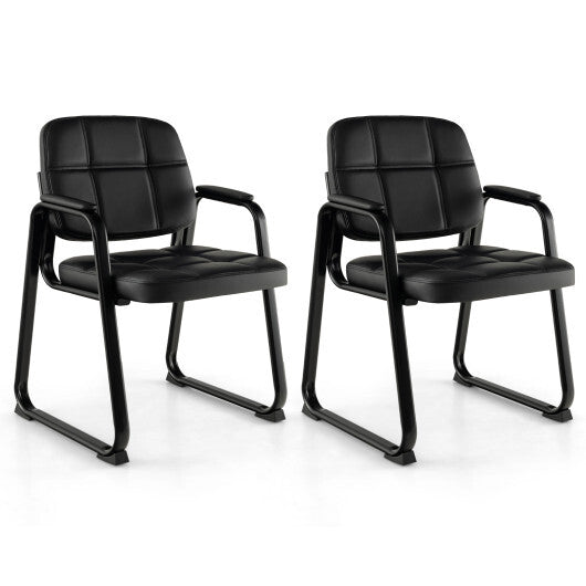 Set of 2 Waiting Room Chair Home Office PU Leather Guest Chairs-Black LuxuryLifeWay Online Store