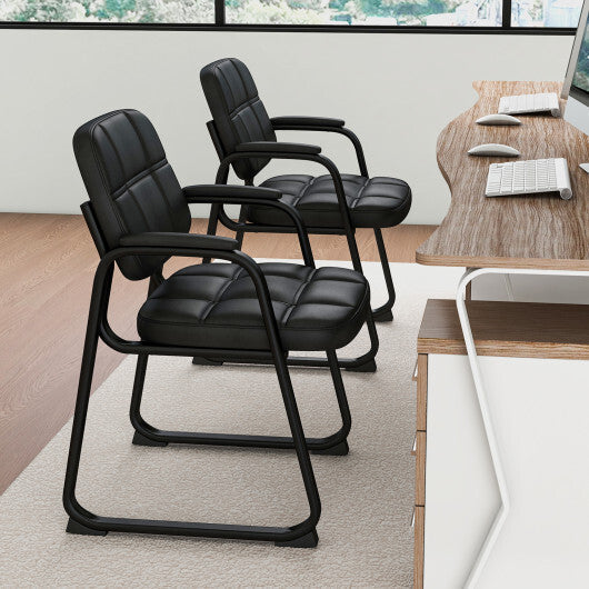 Set of 2 Waiting Room Chair Home Office PU Leather Guest Chairs-Black LuxuryLifeWay Online Store