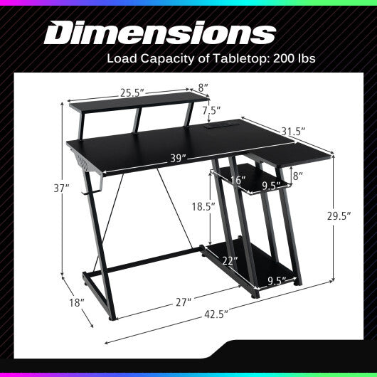 L Shaped Gaming Desk with Outlets and USB Ports-Black LuxuryLifeWay Online Store