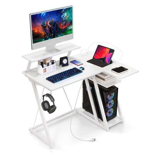 L Shaped Gaming Desk with Outlets and USB Ports-Black LuxuryLifeWay Online Store