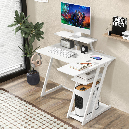L Shaped Gaming Desk with Outlets and USB Ports-Black LuxuryLifeWay Online Store