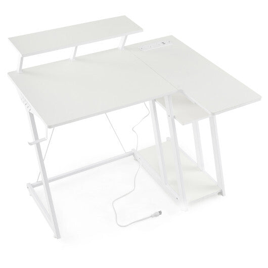 L Shaped Gaming Desk with Outlets and USB Ports-Black LuxuryLifeWay Online Store