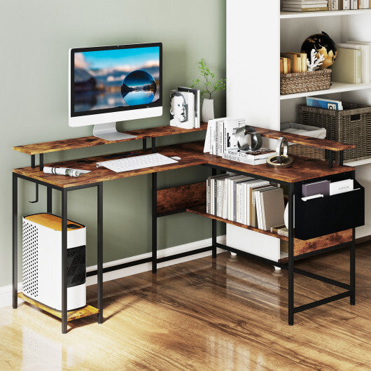 L-Shaped Gaming Desk with LED Lights and Power Outlets Home Office Computer Desk-Rustic Brown LuxuryLifeWay Online Store