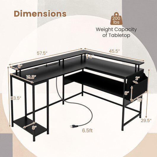 L-Shaped Gaming Desk with LED Lights and Power Outlets Home Office Computer Desk-Rustic Brown LuxuryLifeWay Online Store