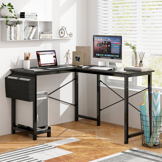 Modern Reversible Computer Desk with Storage Pocket and CPU Stand for Working Writing Gaming-Dark Gray