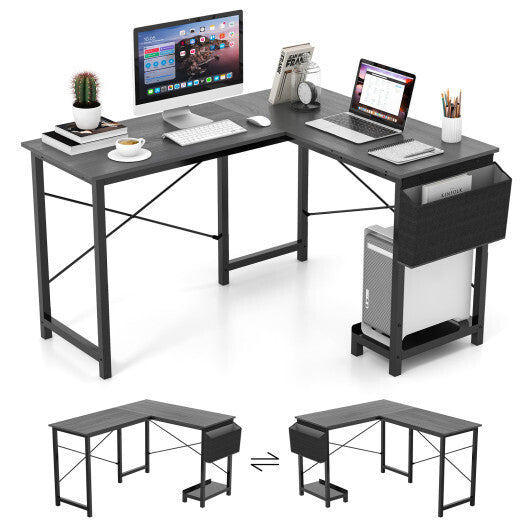 Modern Reversible Computer Desk with Storage Pocket and CPU Stand for Working Writing Gaming-Dark Gray