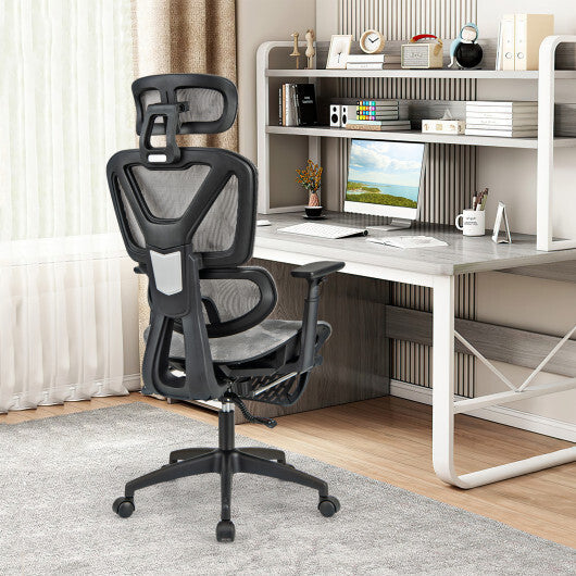 Mesh Office Chair with Tilting Backrest and Retractable Footrest-Gray LuxuryLifeWay Online Store