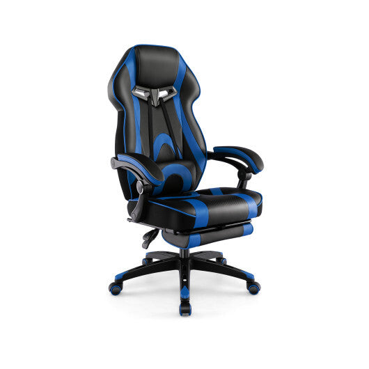 Gaming Chair Racing Style Swivel Chair with Footrest and Adjustable Lumbar Pillow-Black LuxuryLifeWay Online Store