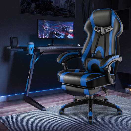 Gaming Chair Racing Style Swivel Chair with Footrest and Adjustable Lumbar Pillow-Black LuxuryLifeWay Online Store