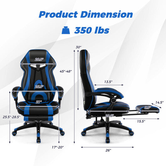 Gaming Chair Racing Style Swivel Chair with Footrest and Adjustable Lumbar Pillow-Black LuxuryLifeWay Online Store