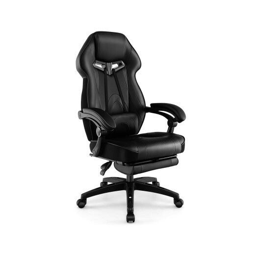 Gaming Chair Racing Style Swivel Chair with Footrest and Adjustable Lumbar Pillow-Black LuxuryLifeWay Online Store