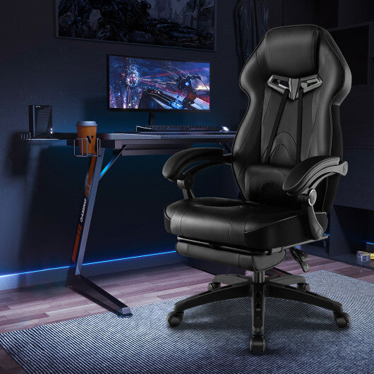 Gaming Chair Racing Style Swivel Chair with Footrest and Adjustable Lumbar Pillow-Black LuxuryLifeWay Online Store