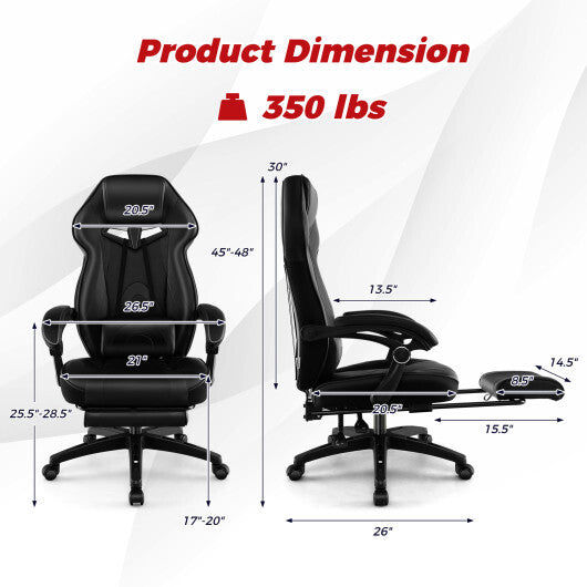 Gaming Chair Racing Style Swivel Chair with Footrest and Adjustable Lumbar Pillow-Black LuxuryLifeWay Online Store