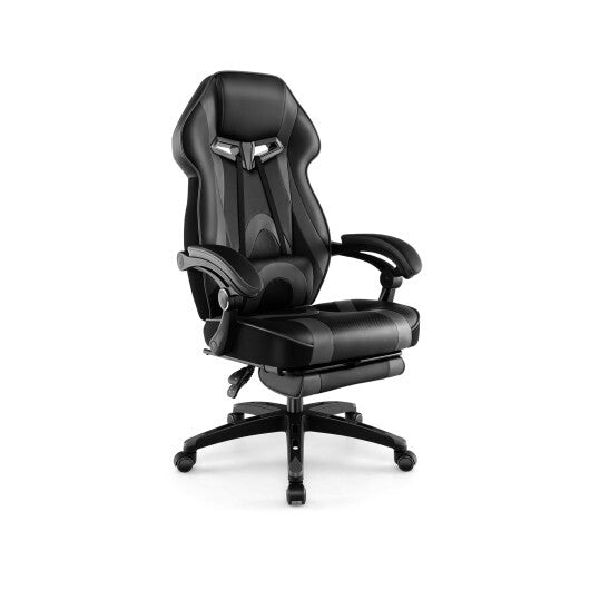 Gaming Chair Racing Style Swivel Chair with Footrest and Adjustable Lumbar Pillow-Black LuxuryLifeWay Online Store