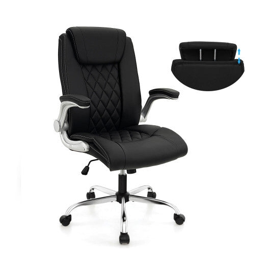 Modern Height Adjustable PU Leather Office Chair with Rocking Function-Black LuxuryLifeWay Online Store