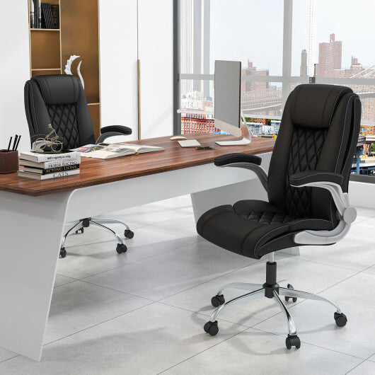 Modern Height Adjustable PU Leather Office Chair with Rocking Function-Black LuxuryLifeWay Online Store