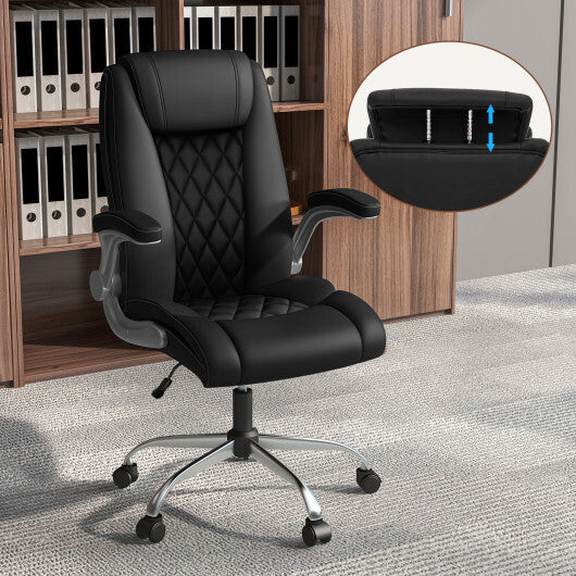 Modern Height Adjustable PU Leather Office Chair with Rocking Function-Black LuxuryLifeWay Online Store
